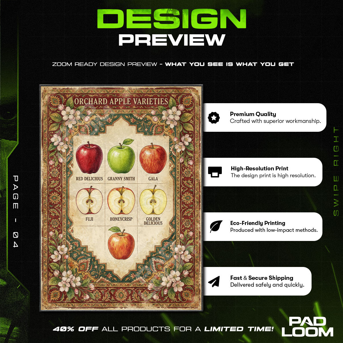 Orchard Apple Varieties Fruit Kitchen Floor rug — main product view