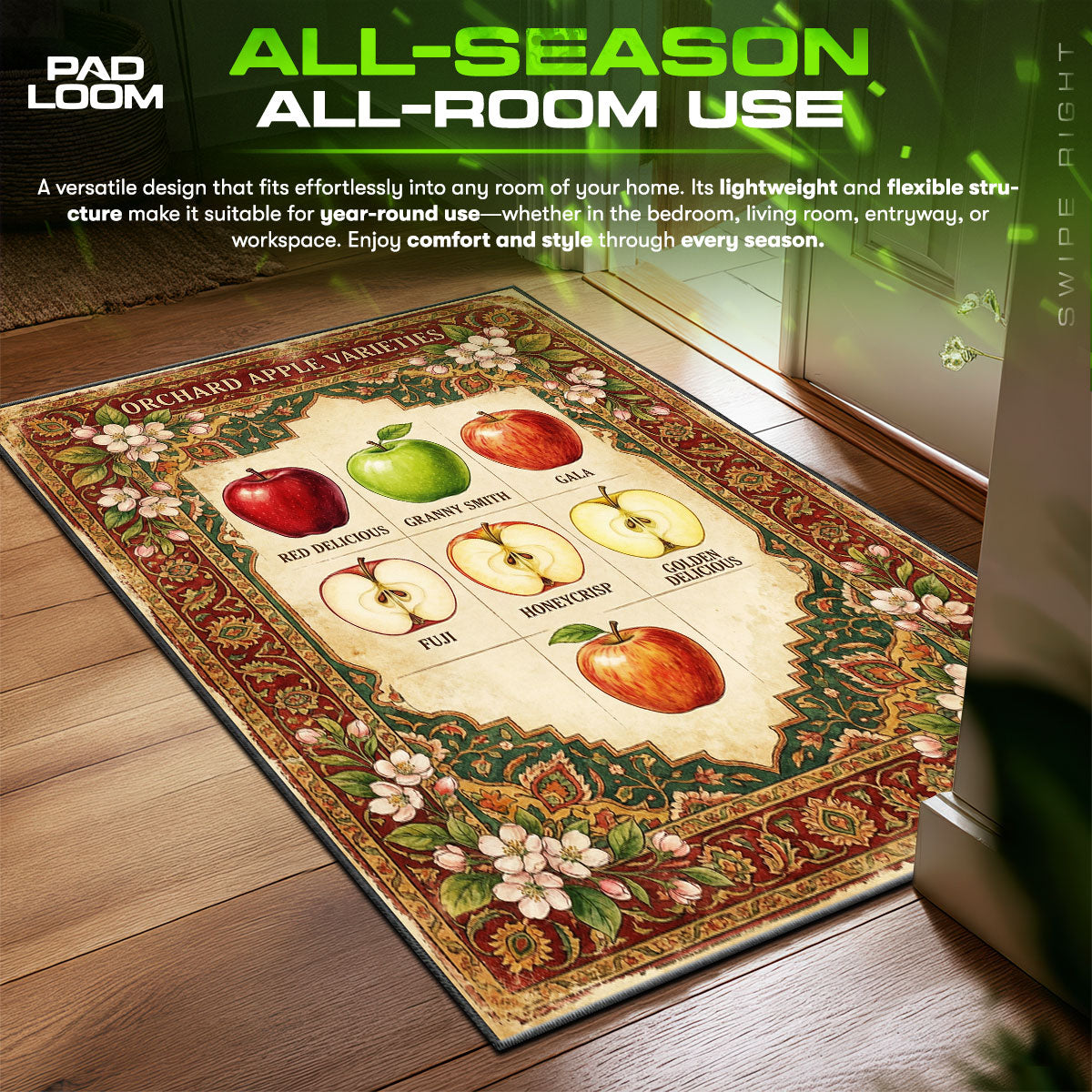 Detailed close-up of Orchard rug pattern