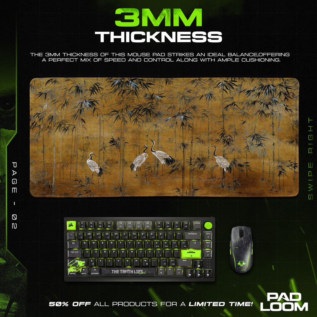 Oriental Crane Mouse Pad, Bamboo Artistic Desk Mat