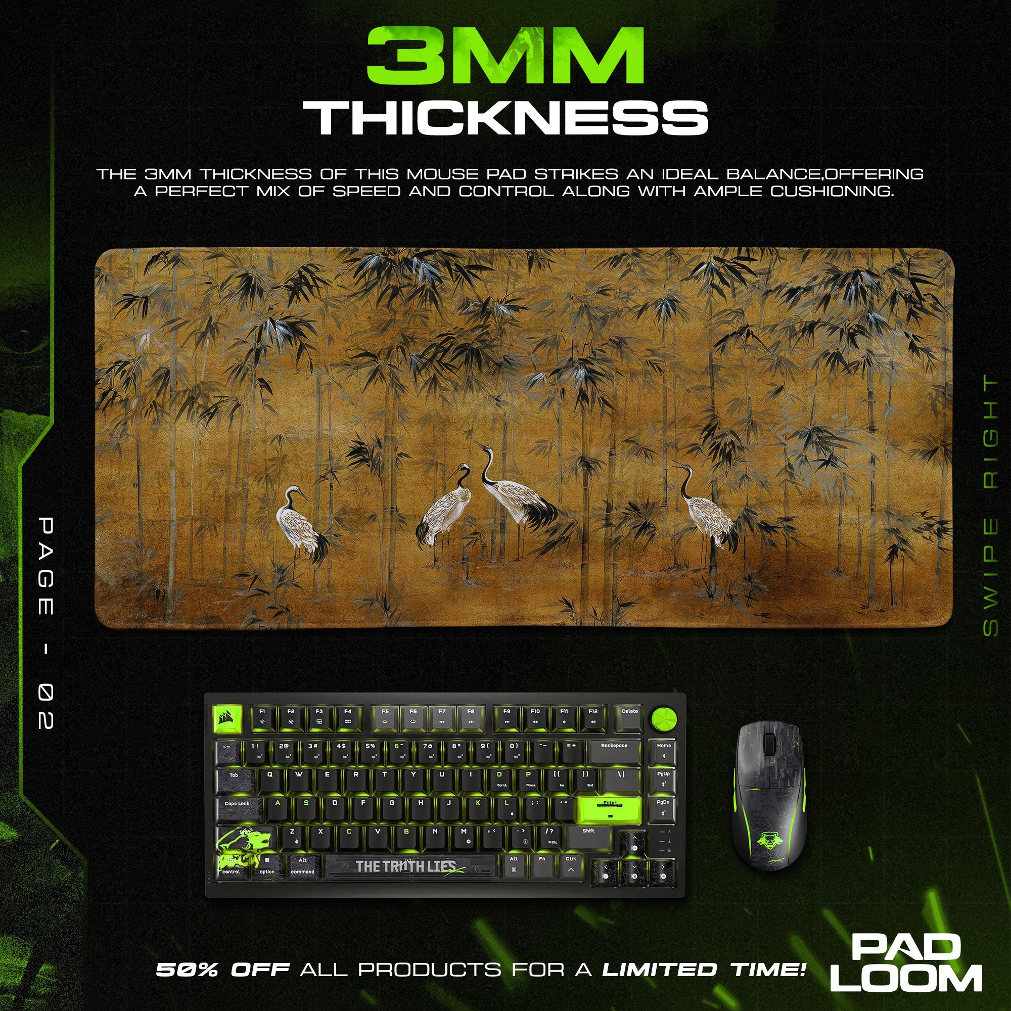 Oriental Crane Mouse Pad, Bamboo Artistic Desk Mat