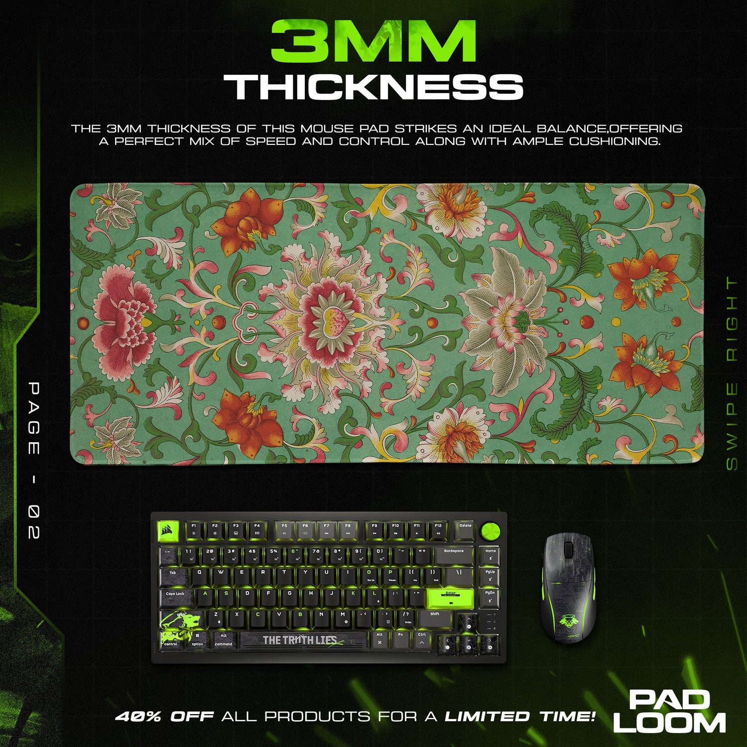 Oriental Garden Mouse Pad, Vintage Floral Tapestry Gaming Desk Mat Padloom