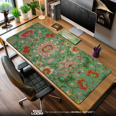 Oriental Garden Mouse Pad, Vintage Floral Tapestry Gaming Desk Mat