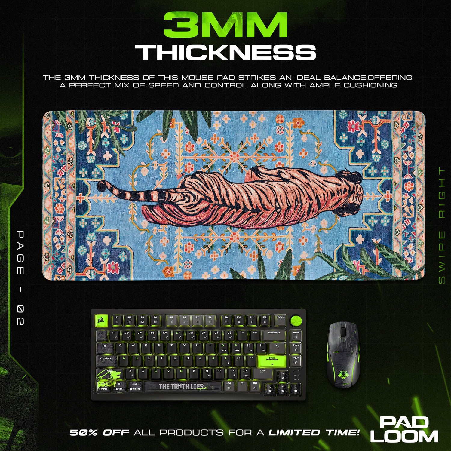 Oriental Tiger Mouse Pad - Vintage Art Desk Mat Padloom