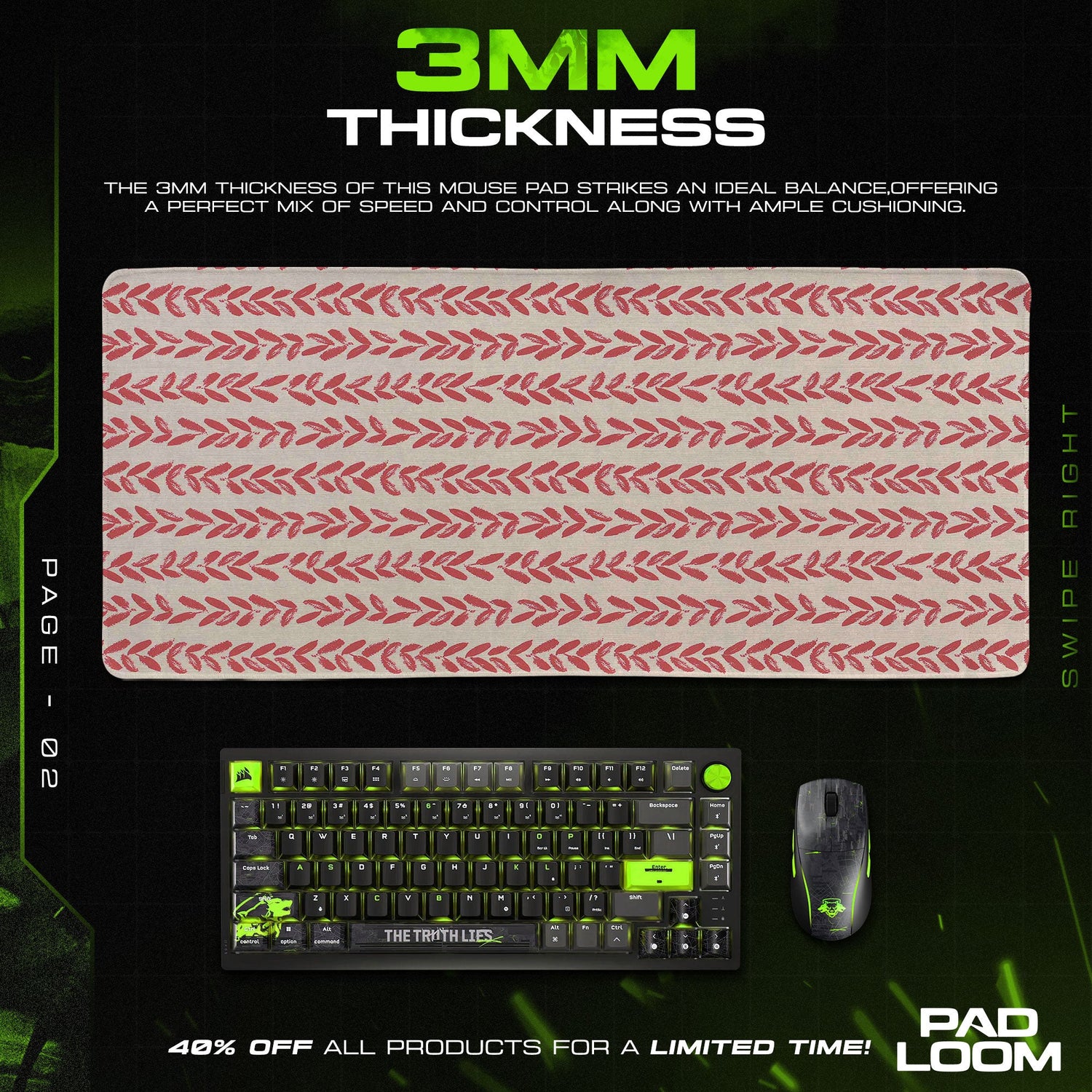 Original Crimson Vines Mouse Pad – Gaming Desk Mat Padloom