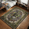 Ork Warboss screaming Waagh with power klaw and rusty gears gaming area rug and floor mat