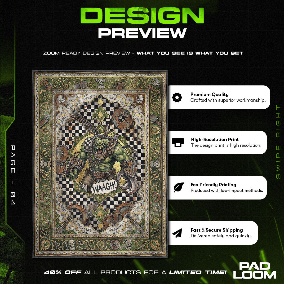 Ork-Kriegshäuptling Waagh Rug - Warhammer 40k Stuhlunterlage