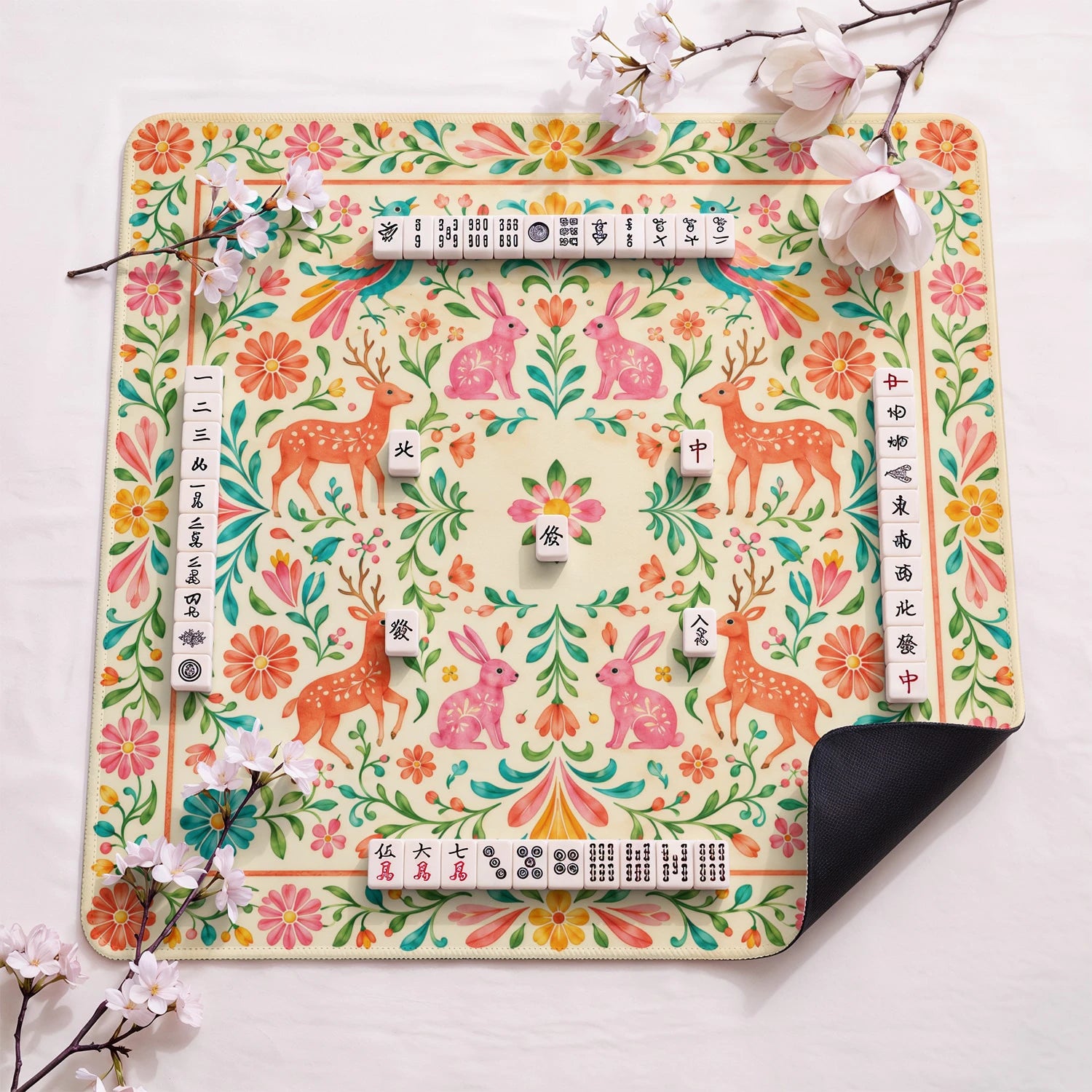 Otomi Meadow design close-up on mahjong mat surface