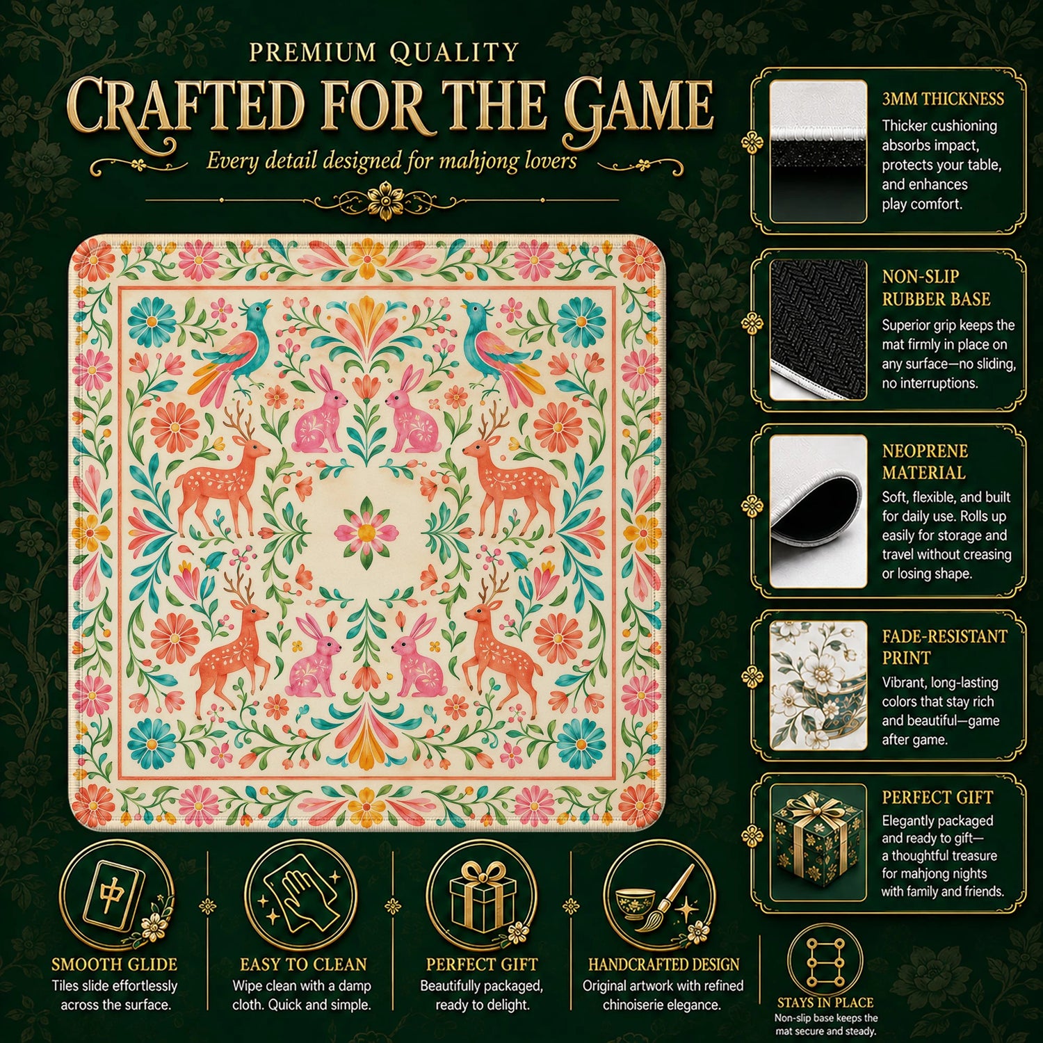 Otomi Meadow Mahjong Mat – neoprene mah jongg table mat