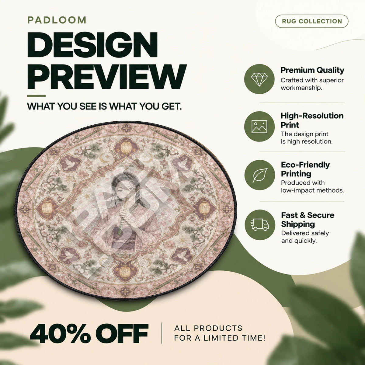 Otsu Flute Vagabond round rug full design preview