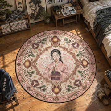 Otsu Flute Vagabond round rug on a bedroom floor - Vagabond chair mat