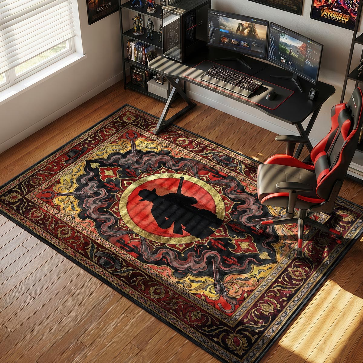 Outlaw-Silhouette-Sonnenuntergangs-Teppich – Red Dead Redemption Stuhlunterlage