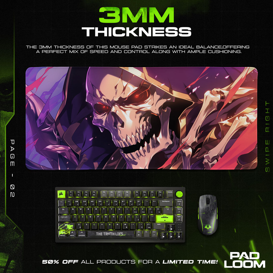 Overlord Crimson Skull Mouse Pad, Anime Desk Mat