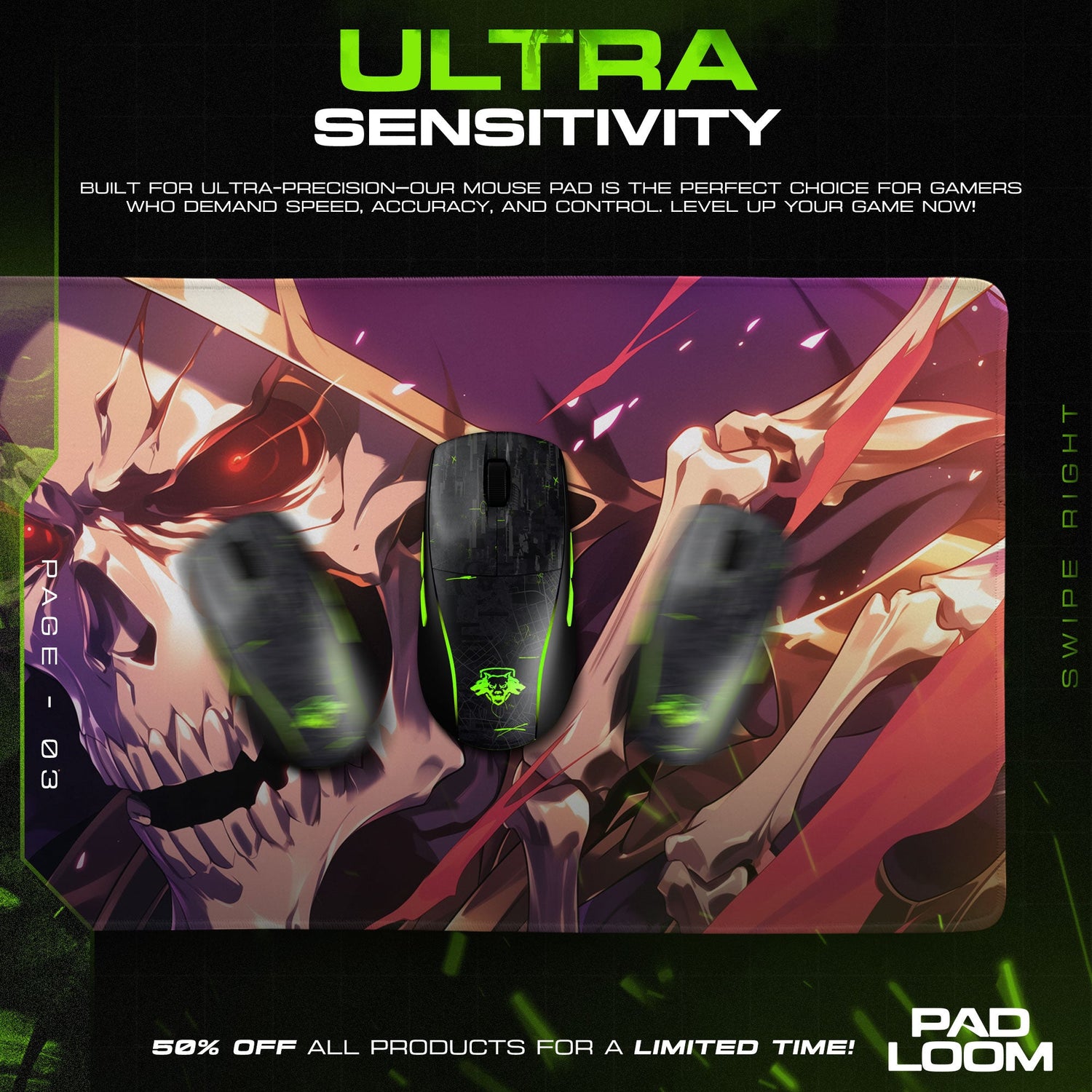 Overlord Crimson Skull Mouse Pad, Anime Desk Mat Padloom