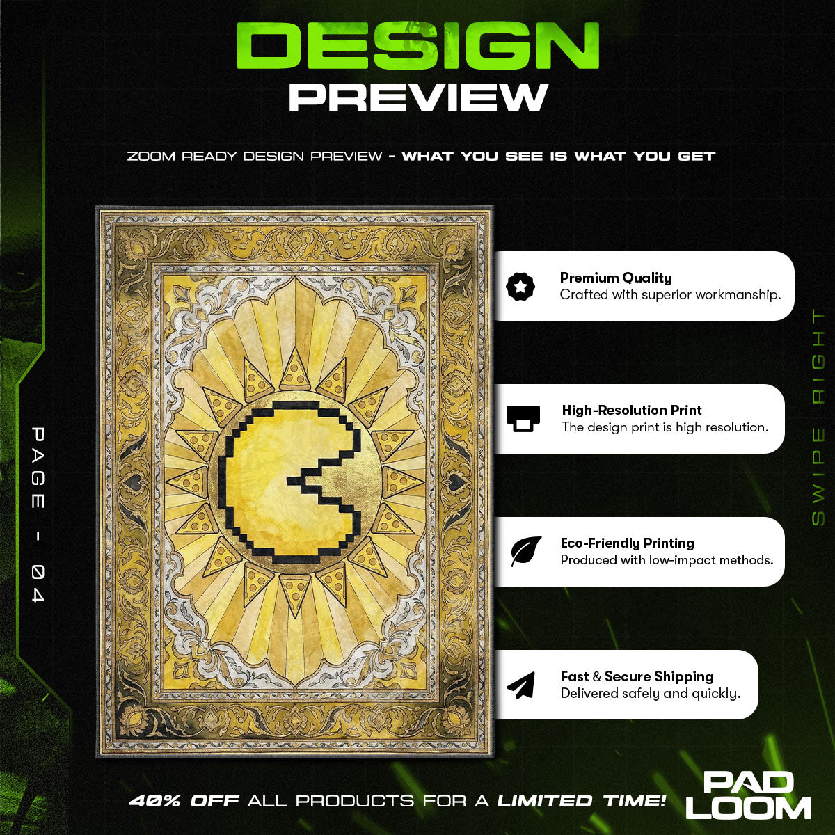 Pac-Man Golden Sun Rug - Pac-Man Chair Mat