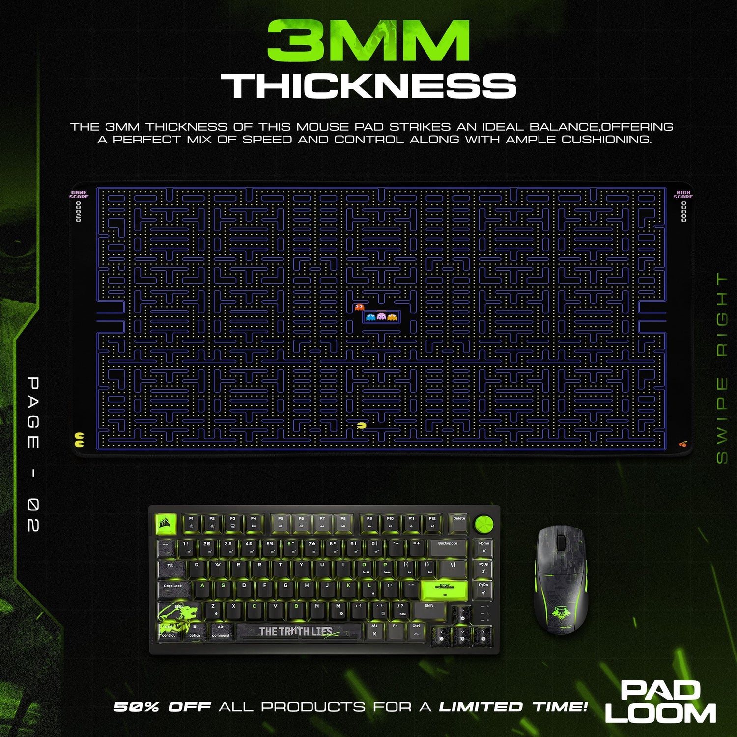 Pac-Man Maze Mouse Pad, Retro Game Gaming Desk Mat Padloom