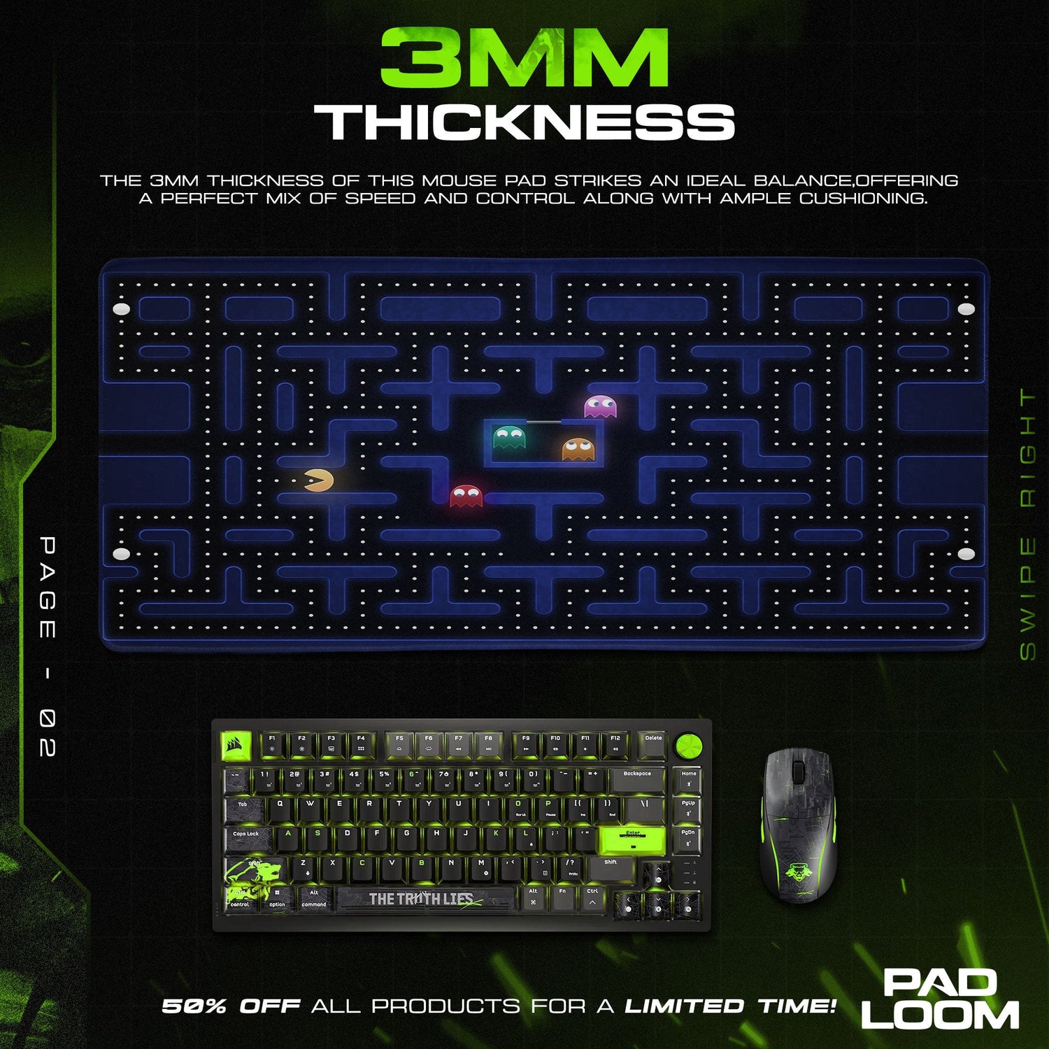 Pac-Man Neon Maze Mouse Pad, Retro Game Desk Mat Padloom