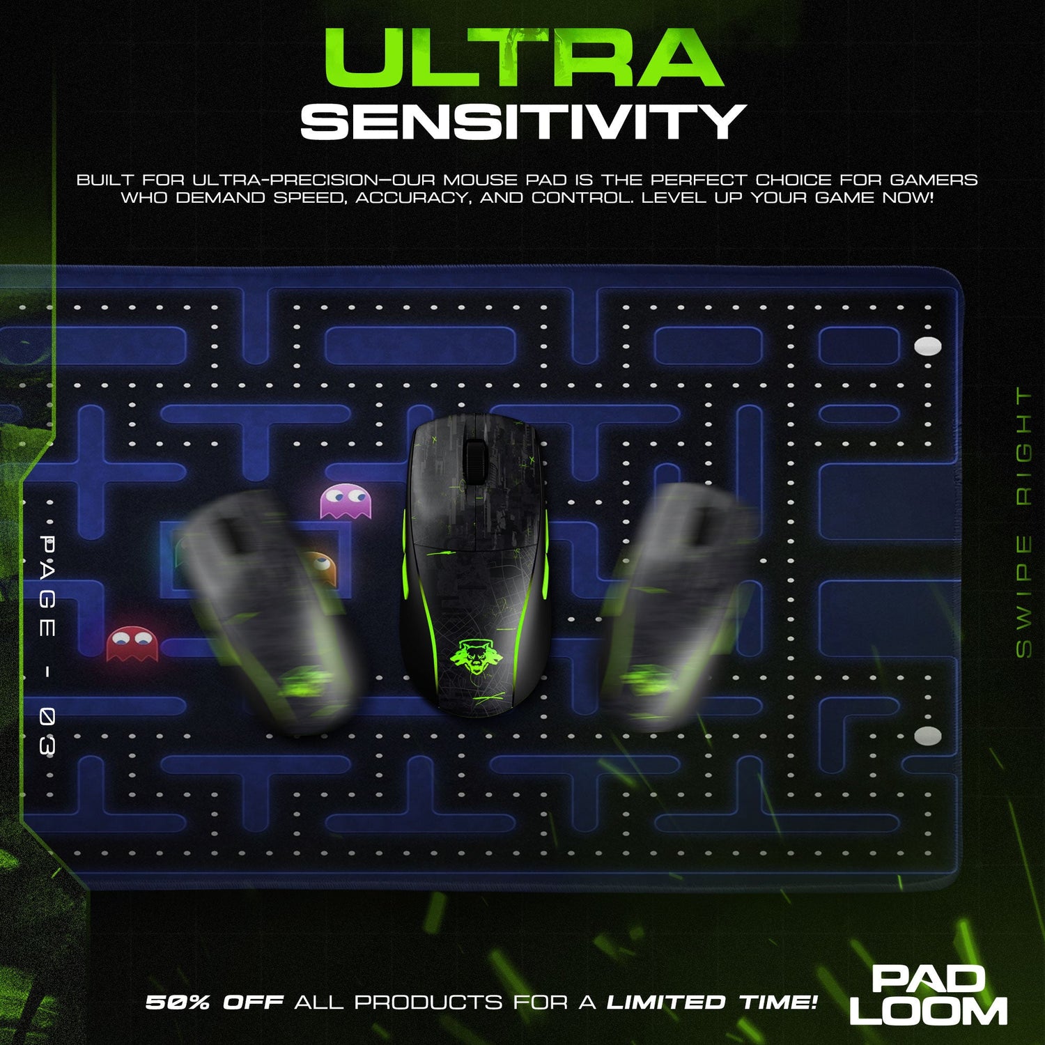 Pac-Man Neon Maze Mouse Pad, Retro Game Desk Mat Padloom