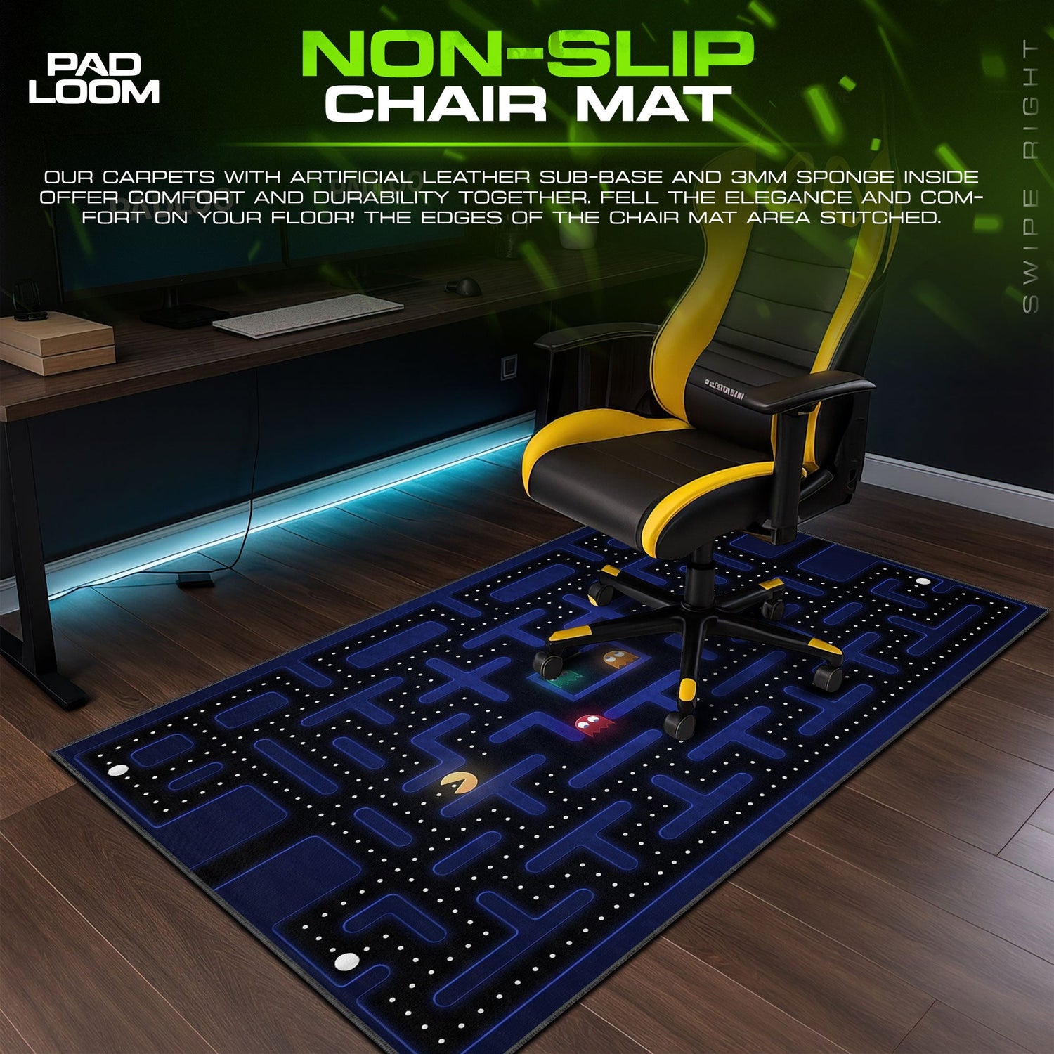 Pac-Man Neon Maze Mouse Pad, Retro Game Desk Mat Padloom