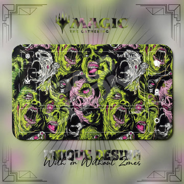 Golgari Zombie MTG playmat, green and gray art with play zones, 24 x 14 in