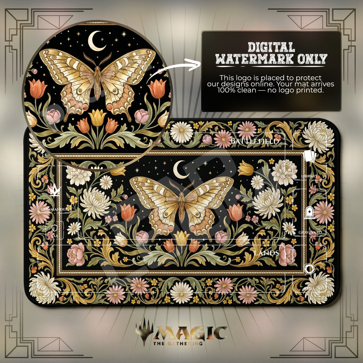 Celestial Moth Floral Playmat - MTG Magic Mat