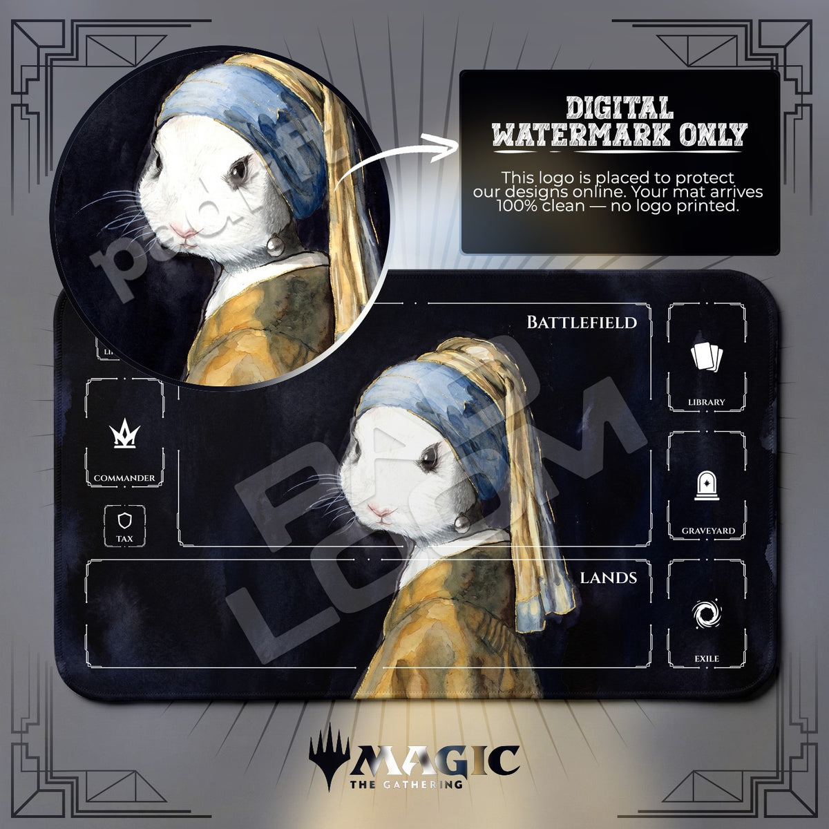 Pearl Earring Bunny Playmat - MTG Magic Mat