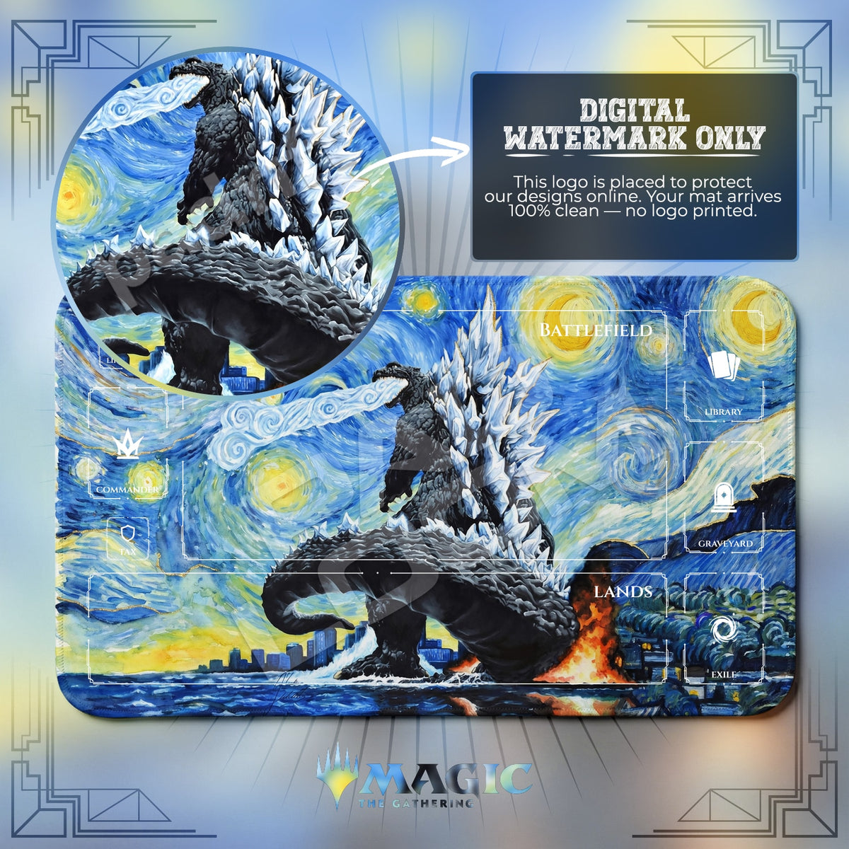 Godzilla Starry Night Playmat - MTG Magic Mat