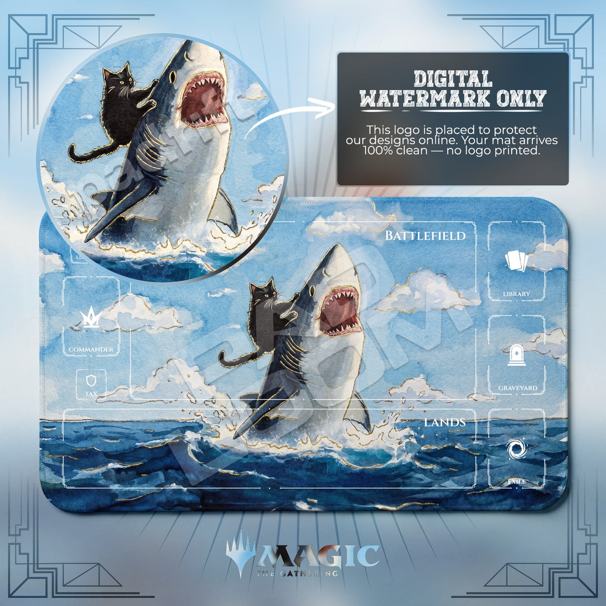 Shark Riding Cat Playmat - MTG Magic Mat