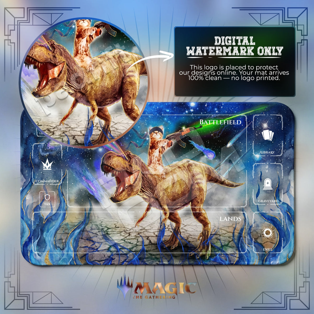 Space Cat T-Rex Playmat - MTG Magic Mat