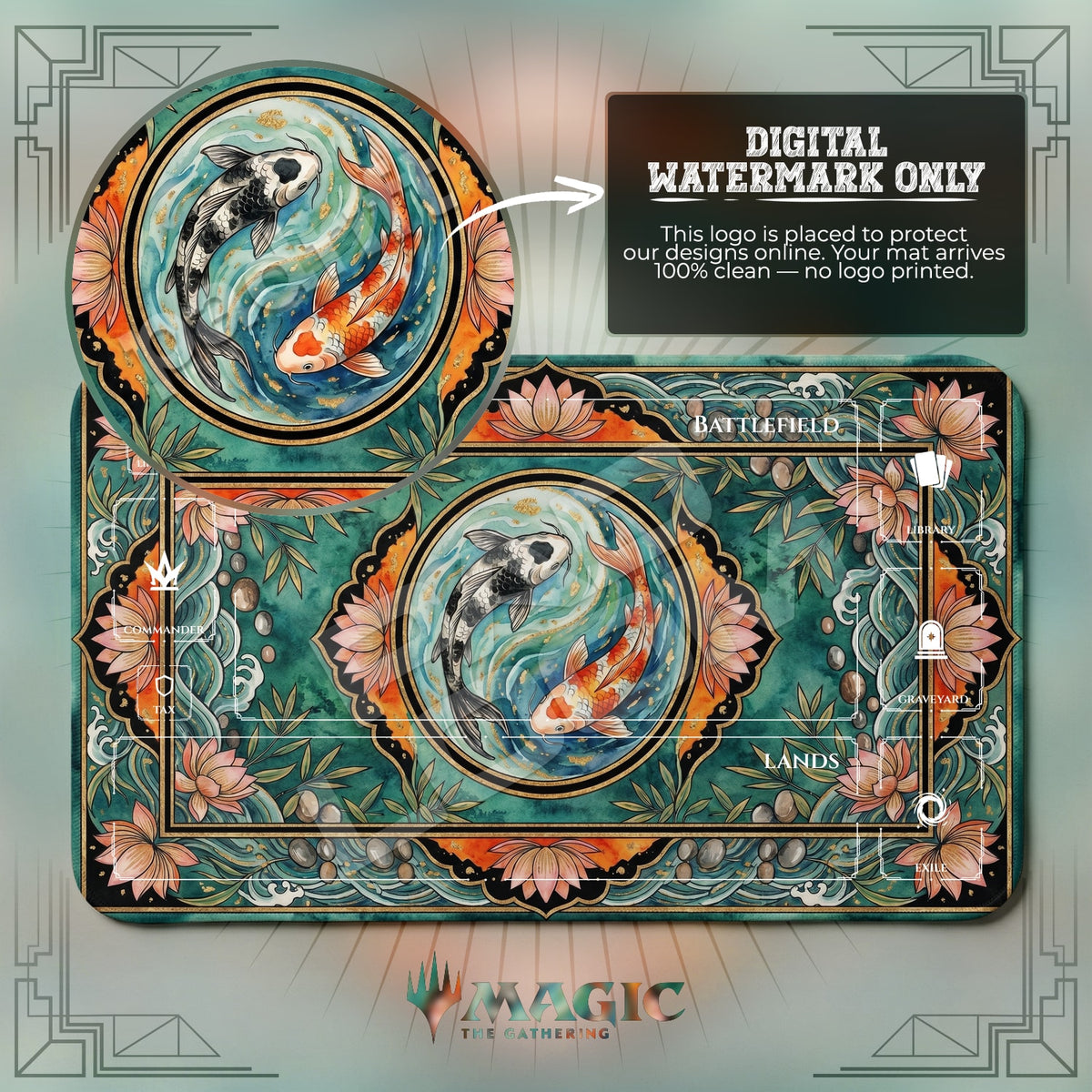 Koi Lotus Medallion Playmat - MTG Magic Mat