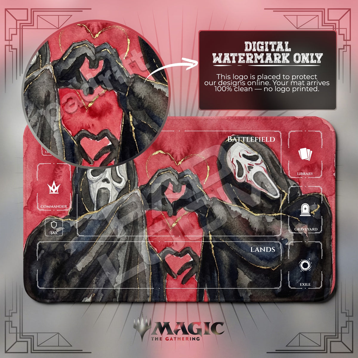 Scary Ghostface Heart Playmat - MTG Magic Mat