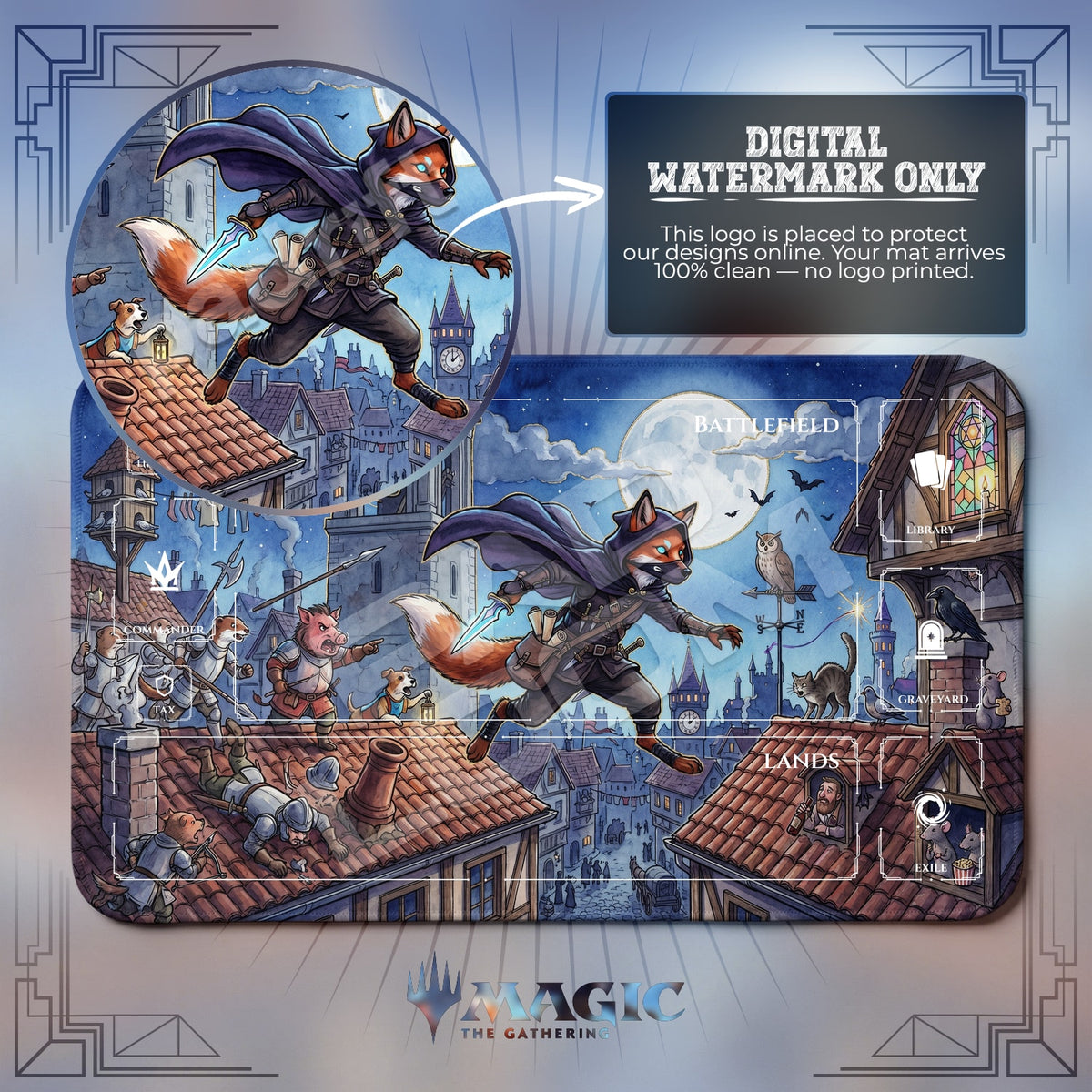 Fox Assassin Rooftop Playmat - MTG Magic Mat