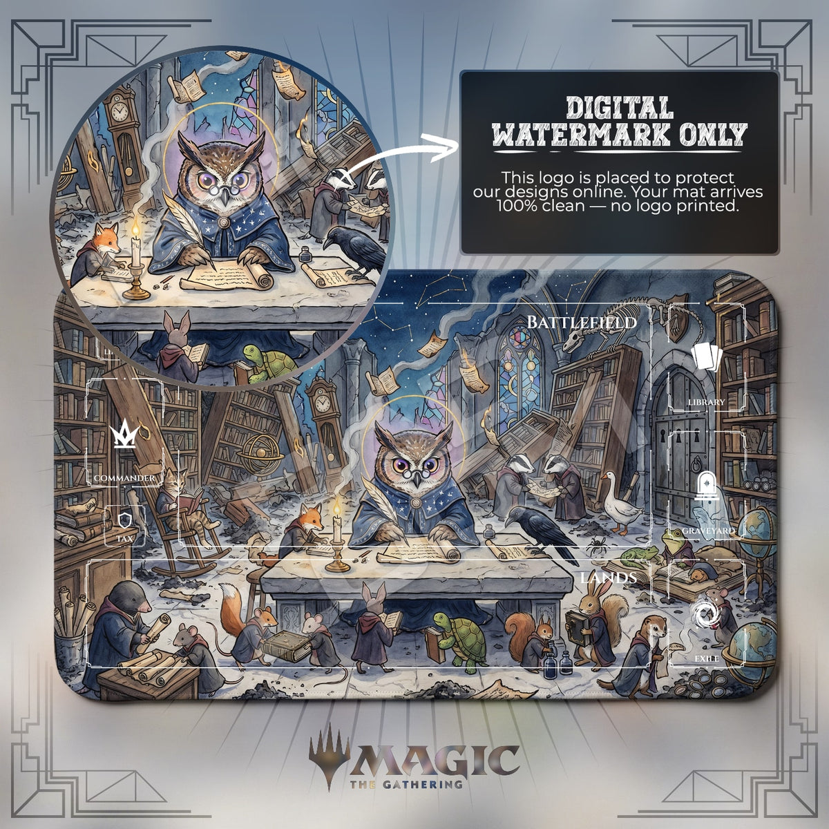Owl Sage Library Playmat - MTG Magic Mat