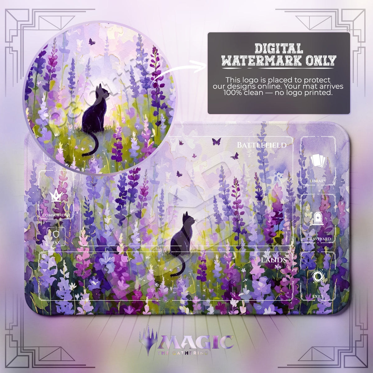 Lavender Meadow Cat Playmat - MTG Magic Mat