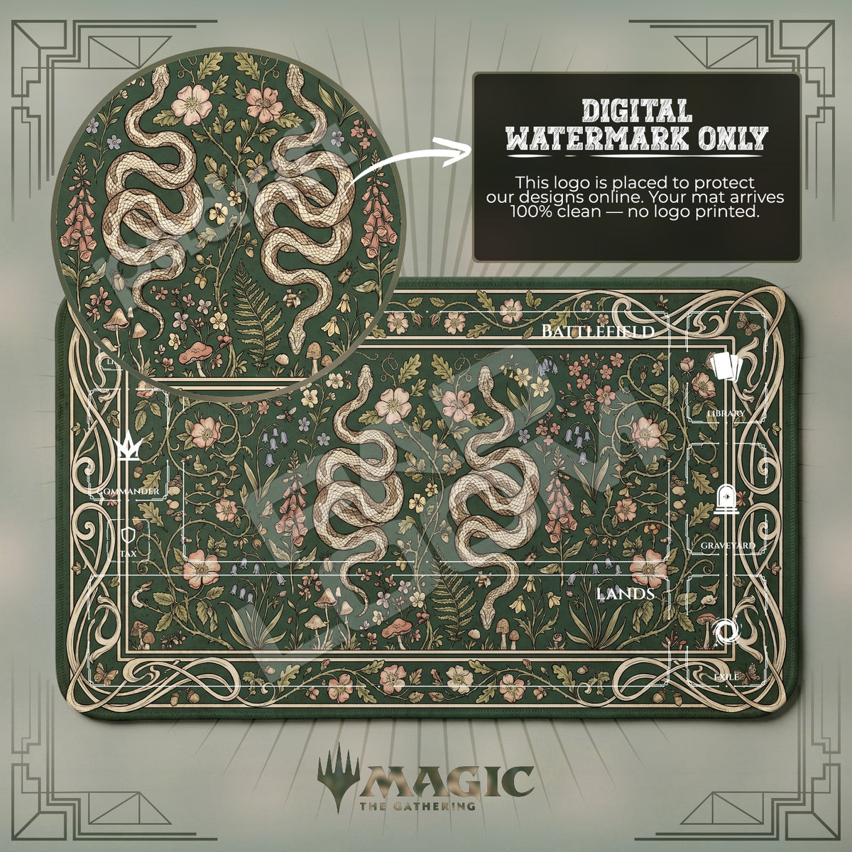 Twin Serpent Botanical Playmat - MTG Magic Mat