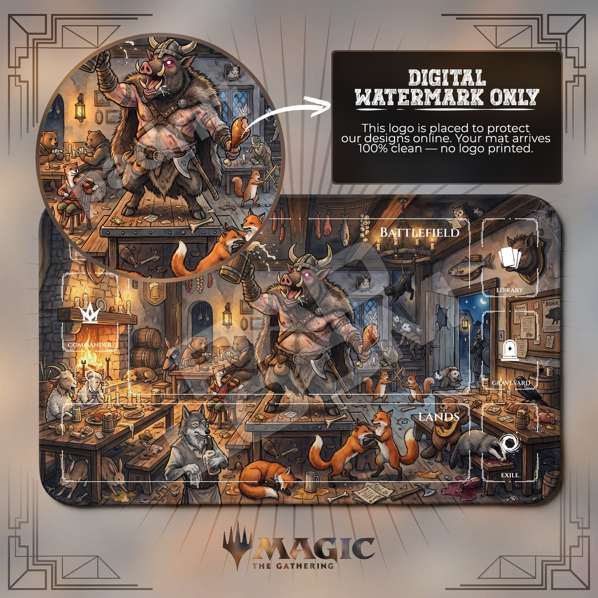 Boar Barbarian Tavern Playmat - MTG Magic Mat