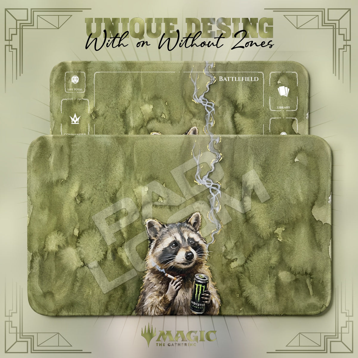 Smoking Raccoon Moss Playmat - MTG Magic Mat