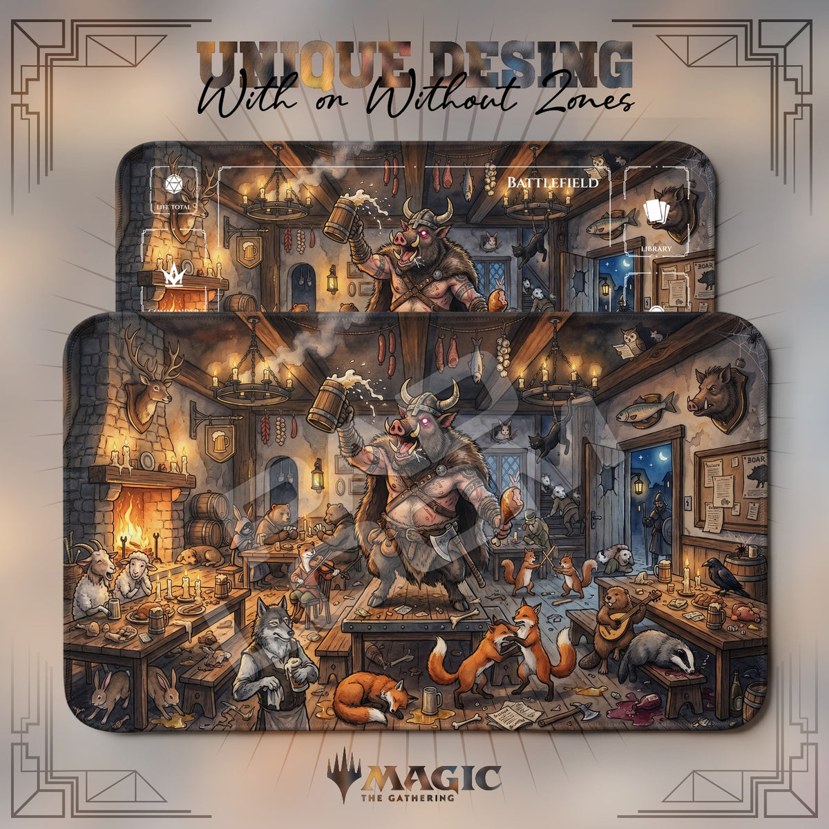 Boar Barbarian Tavern Playmat - MTG Magic Mat