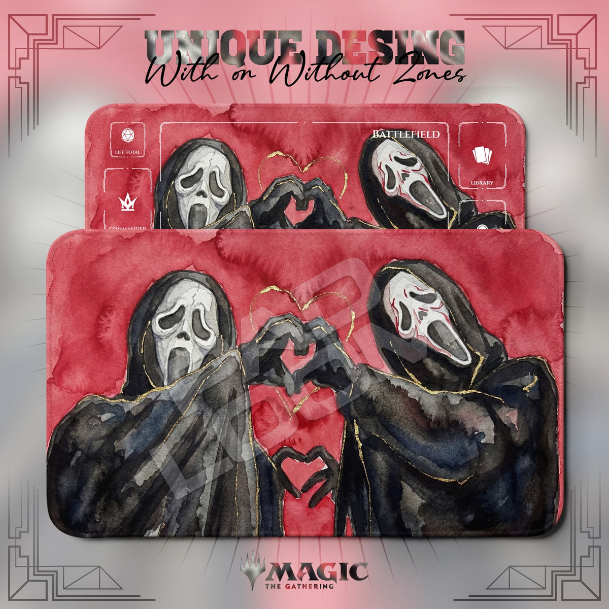 Scary Ghostface Heart Playmat - MTG Magic Mat