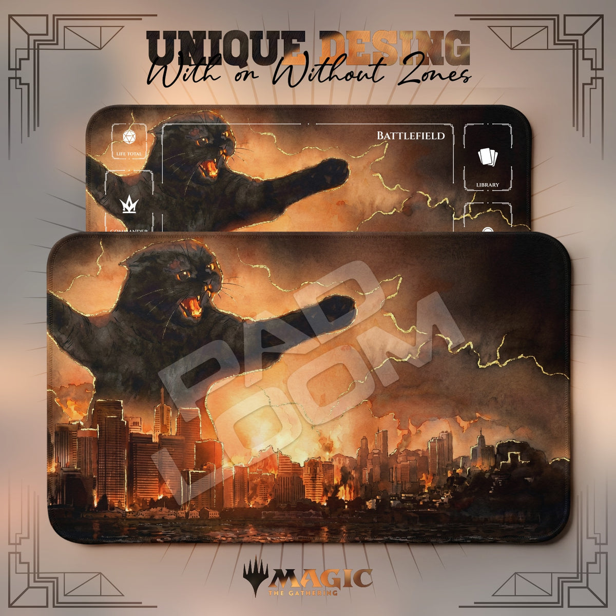 Kaiju Cat Inferno Playmat - MTG Magic Mat