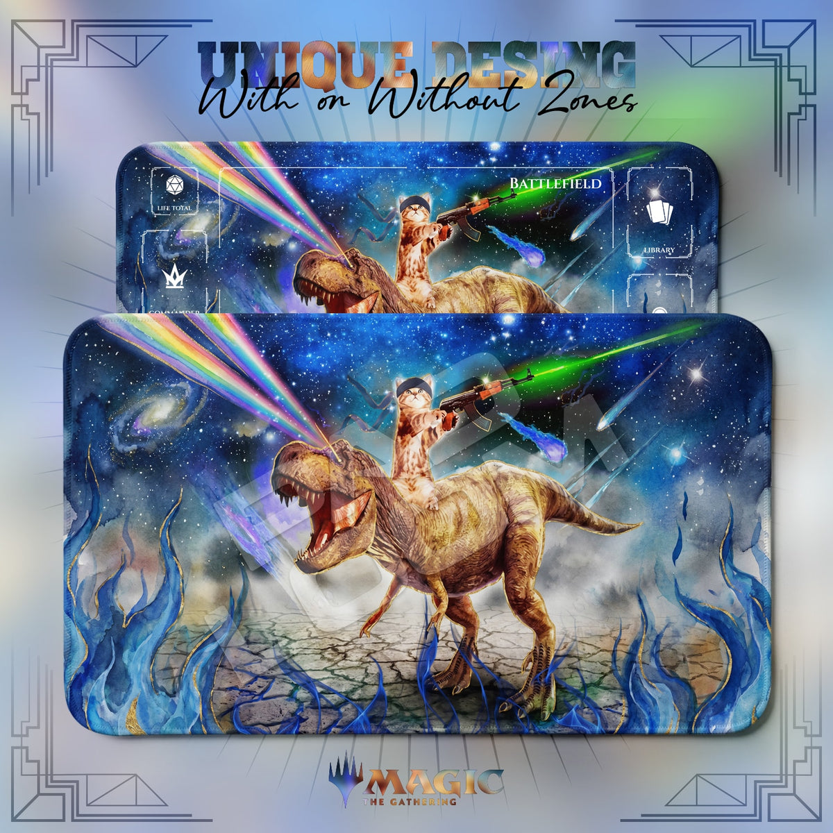 Space Cat T-Rex Playmat - MTG Magic Mat