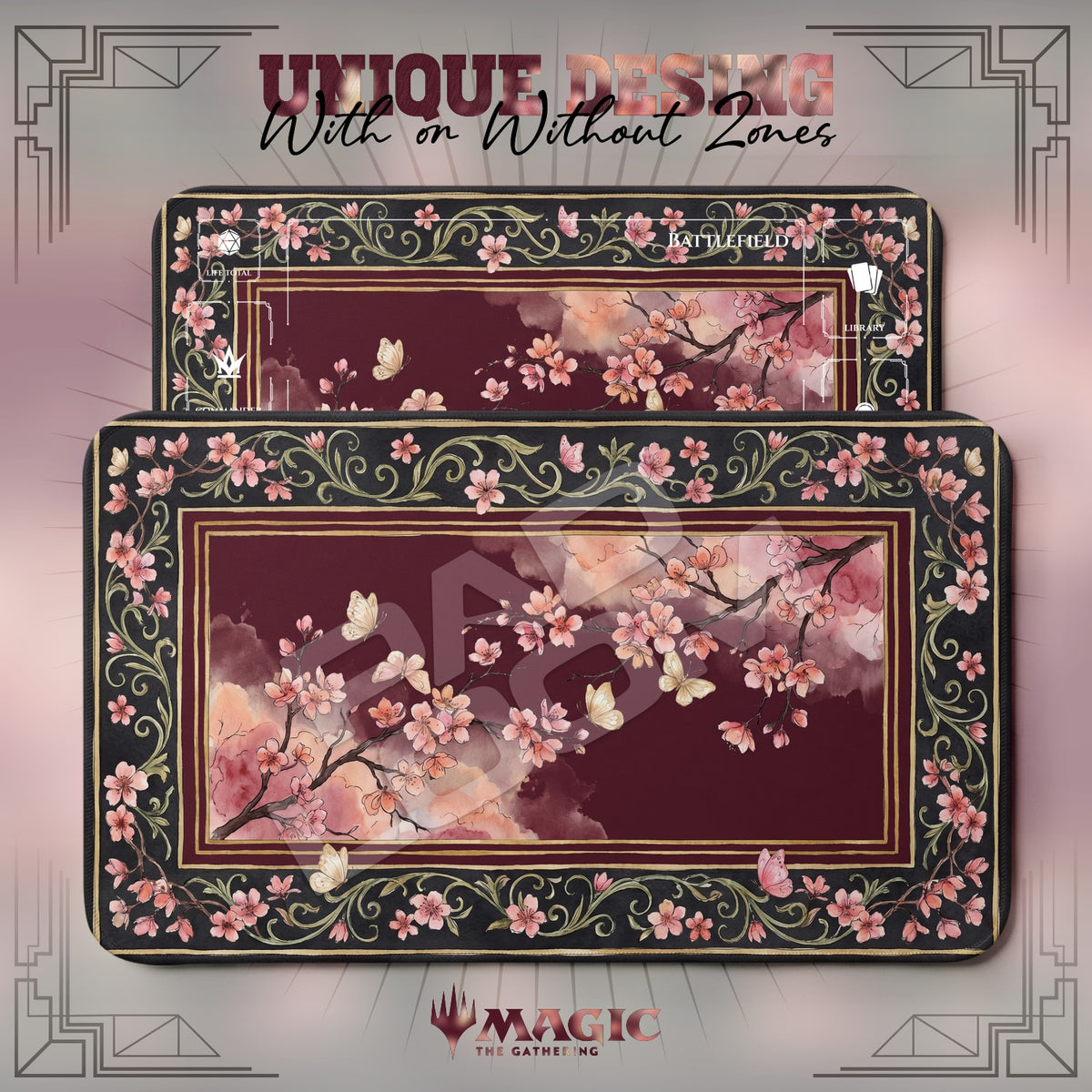 Sakura Butterfly Panel Playmat - MTG Magic Mat