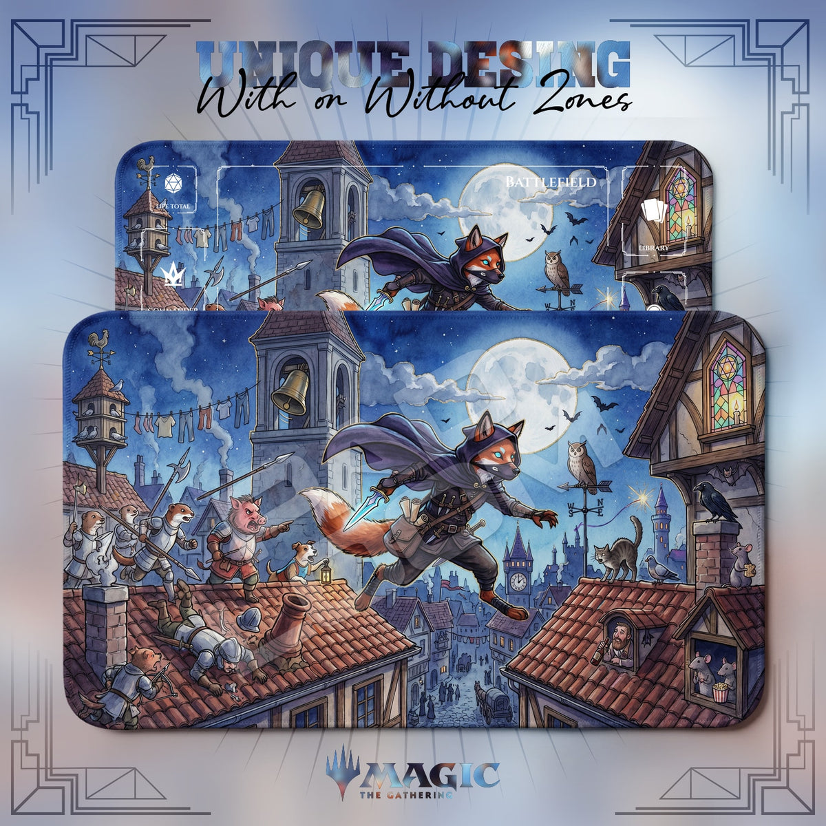 Fox Assassin Rooftop Playmat - MTG Magic Mat