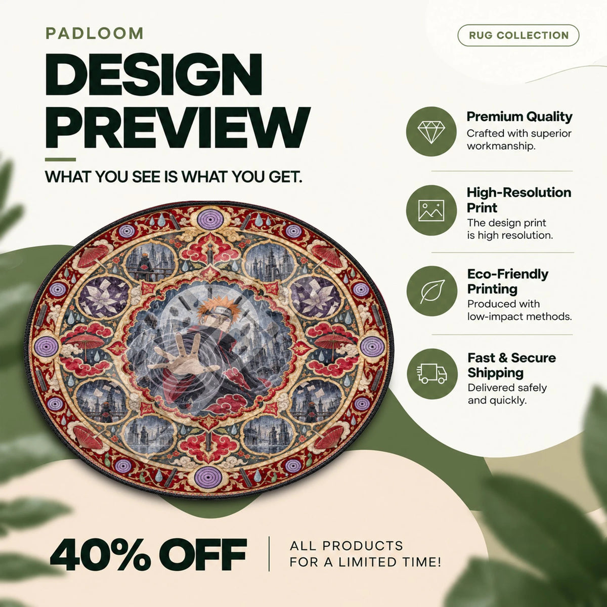 Pain Reaching Naruto round rug full design preview
