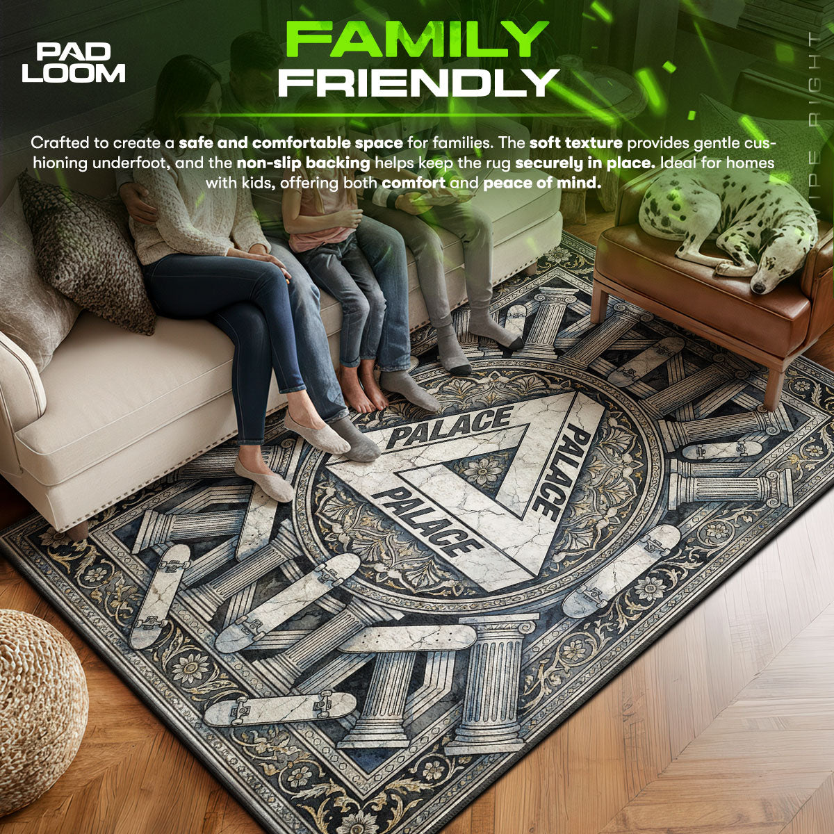 Palace area rug showing full home decor artwork
