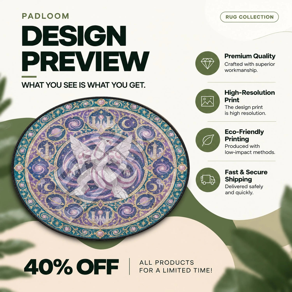 Palkia Galaxy Pokemon round rug full design preview