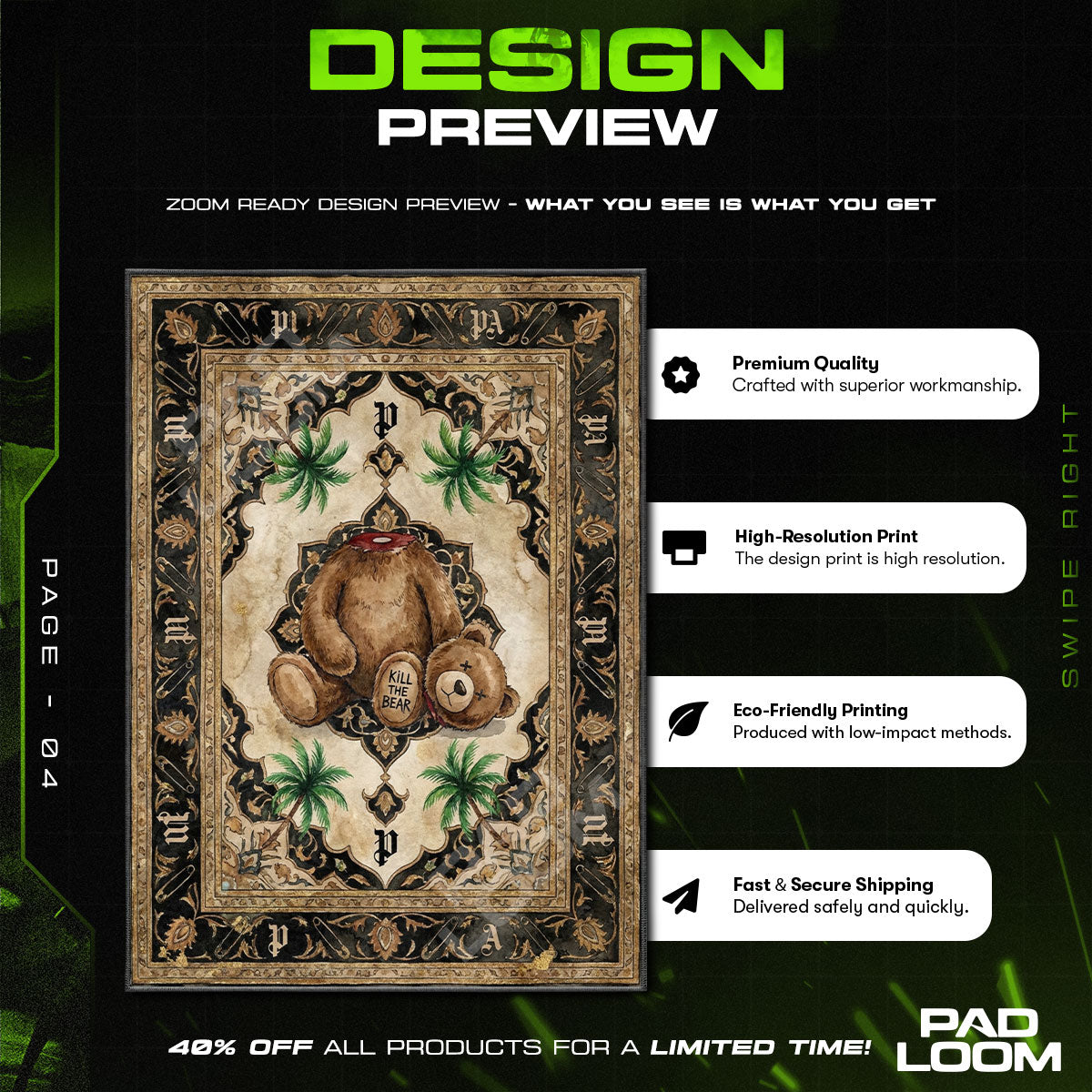 Floor character design printed on rug