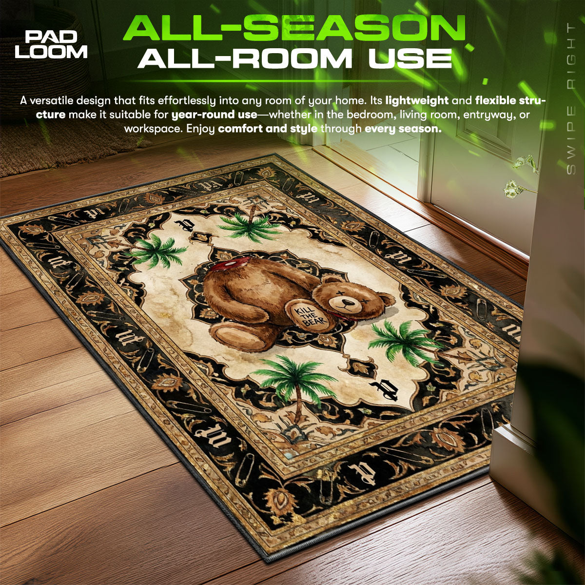 Palm Angels Kill Bear Streetwear Floor fan rug — premium quality print