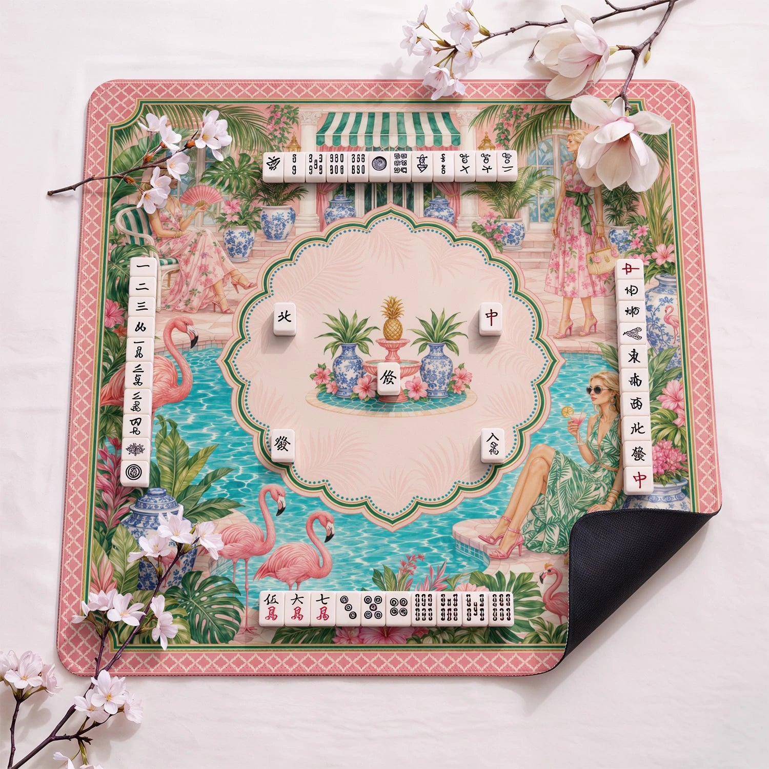 Palm Beach design close-up on mahjong mat surface