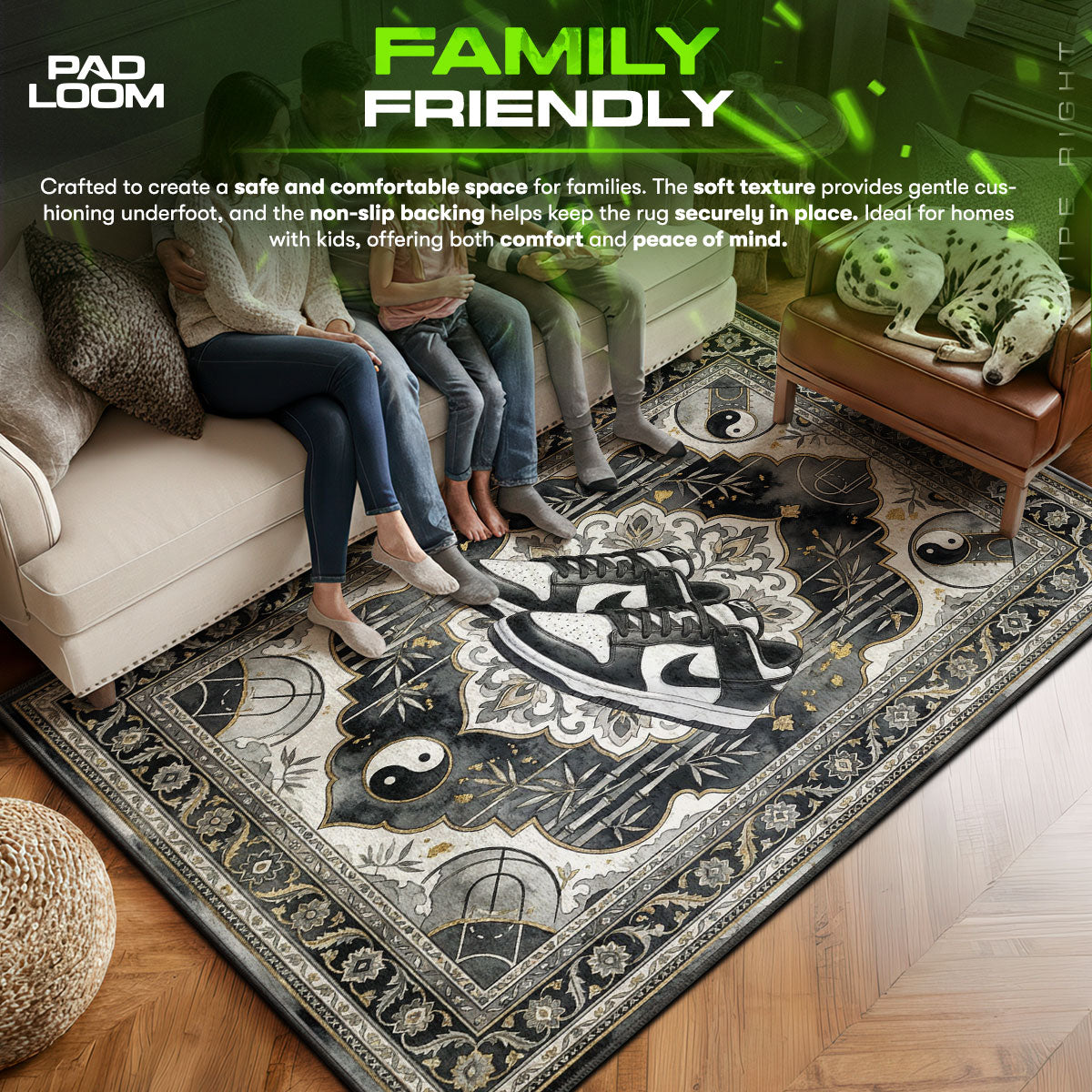 Panda area rug showing full home decor artwork