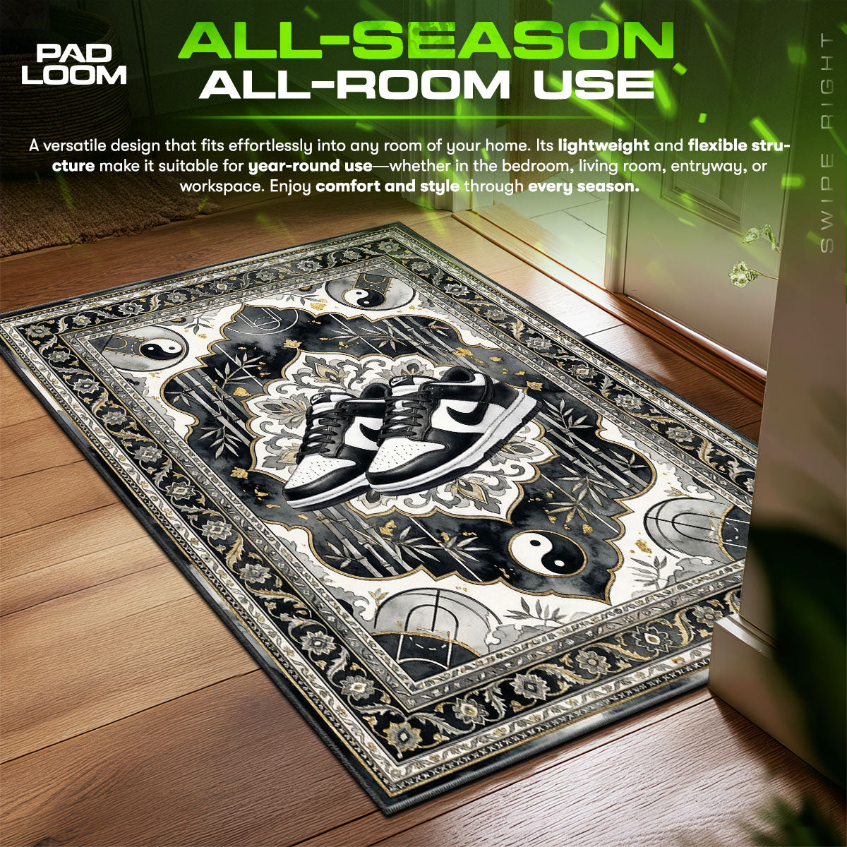 Panda Dunk Yin Yang Sneakerhead Floor fan rug — premium quality print